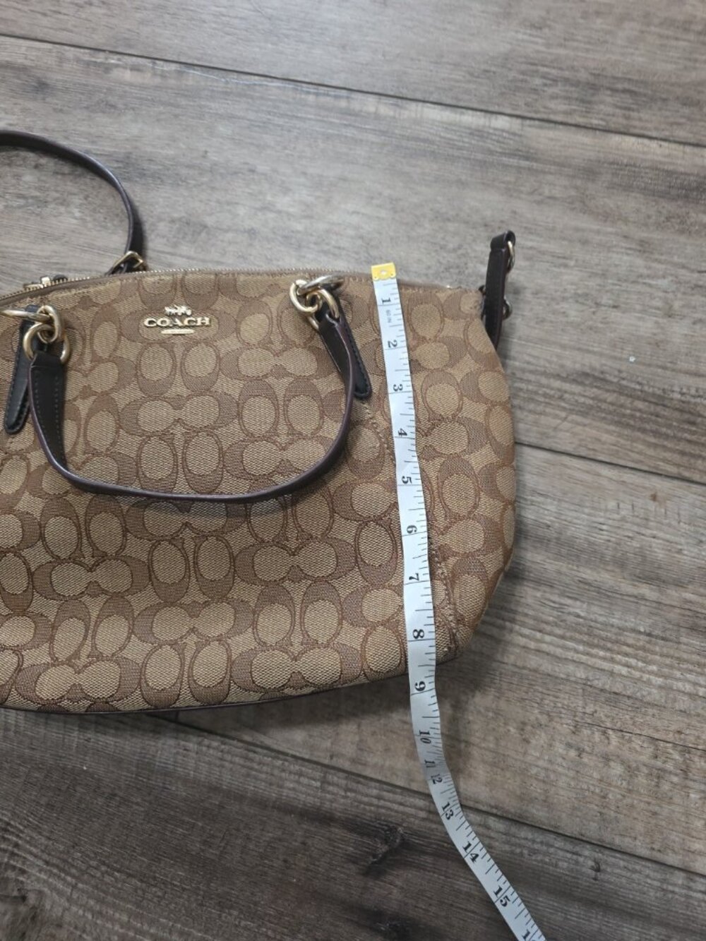 Coach VTG Beige/Brown Canvas and Leather Kelsey Satchel Crossbody - Signature C - Picture 9 of 12